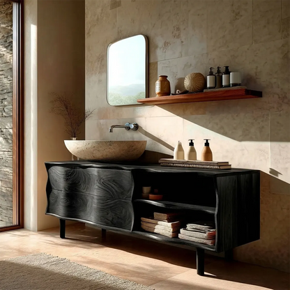Handcrafted Traditional Bathroom Vanity Cabinet in Natural Solid Wood - Elitegemse