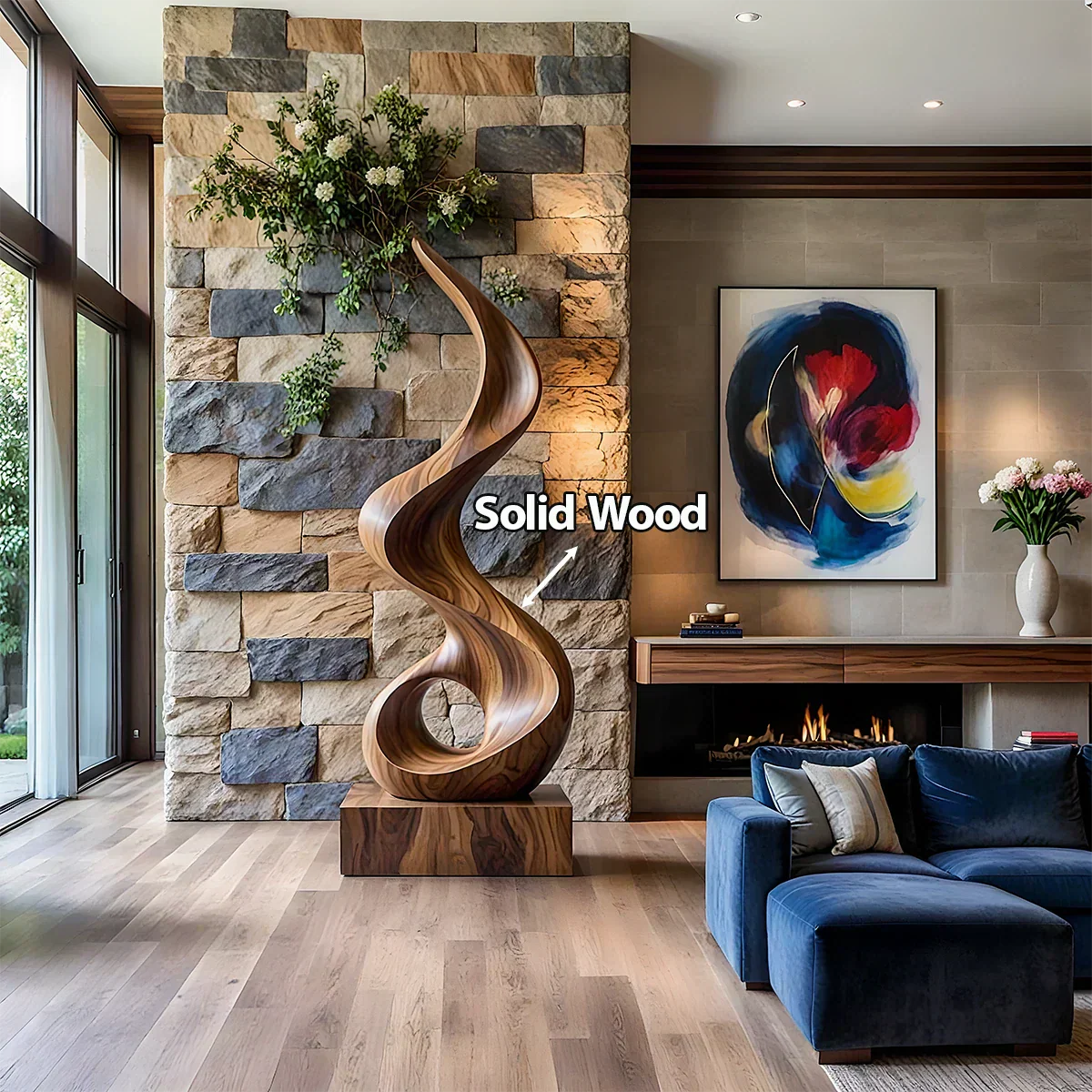 Handmade Solid Wood Abstract Sculpture – Tall Twisted Form - Rustirawood