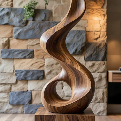 Handmade Solid Wood Abstract Sculpture – Tall Twisted Form - Rustirawood