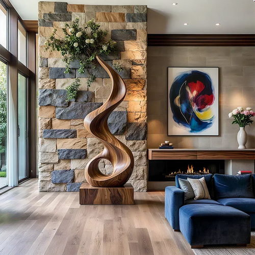 Handmade Solid Wood Abstract Sculpture – Tall Twisted Form - Woodenecho