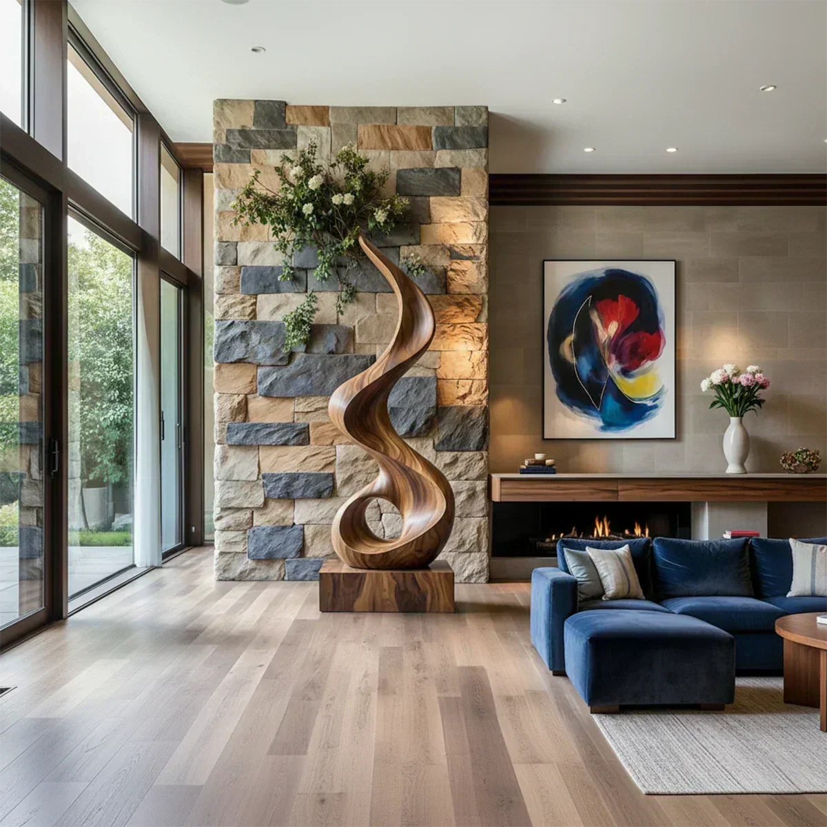 Handmade Solid Wood Abstract Sculpture – Tall Twisted Form - Woodenecho