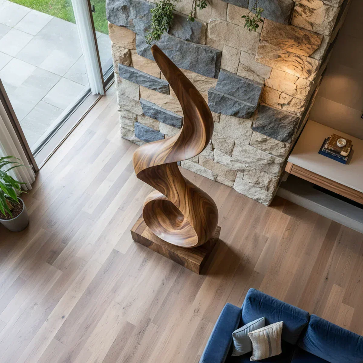 Handmade Solid Wood Abstract Sculpture – Tall Twisted Form - Woodenecho
