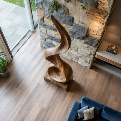 Handmade Solid Wood Abstract Sculpture – Tall Twisted Form - Woodenecho