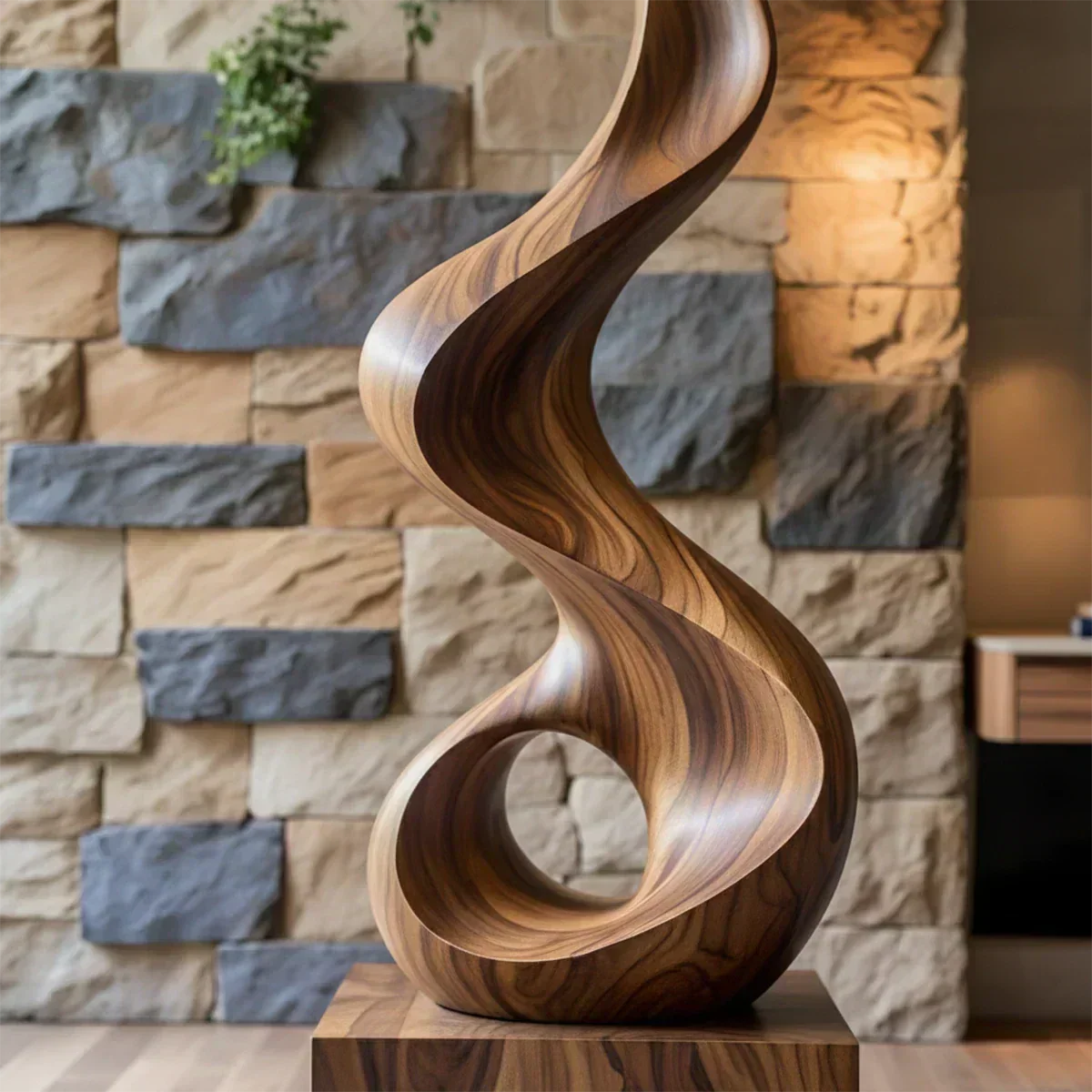 Handmade Solid Wood Abstract Sculpture – Tall Twisted Form - Woodenecho