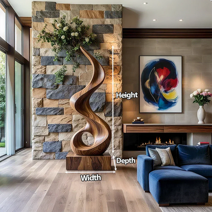 Handmade Solid Wood Abstract Sculpture – Tall Twisted Form - Woodenecho