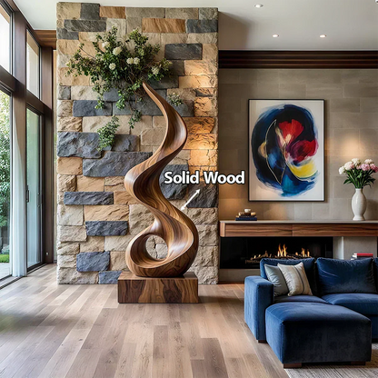 Handmade Solid Wood Abstract Sculpture – Tall Twisted Form - Woodenecho