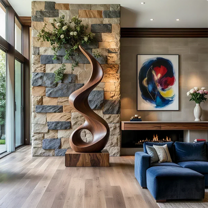 Handmade Solid Wood Abstract Sculpture – Tall Twisted Form - Woodenecho