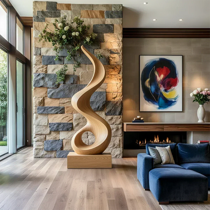 Handmade Solid Wood Abstract Sculpture – Tall Twisted Form - Woodenecho