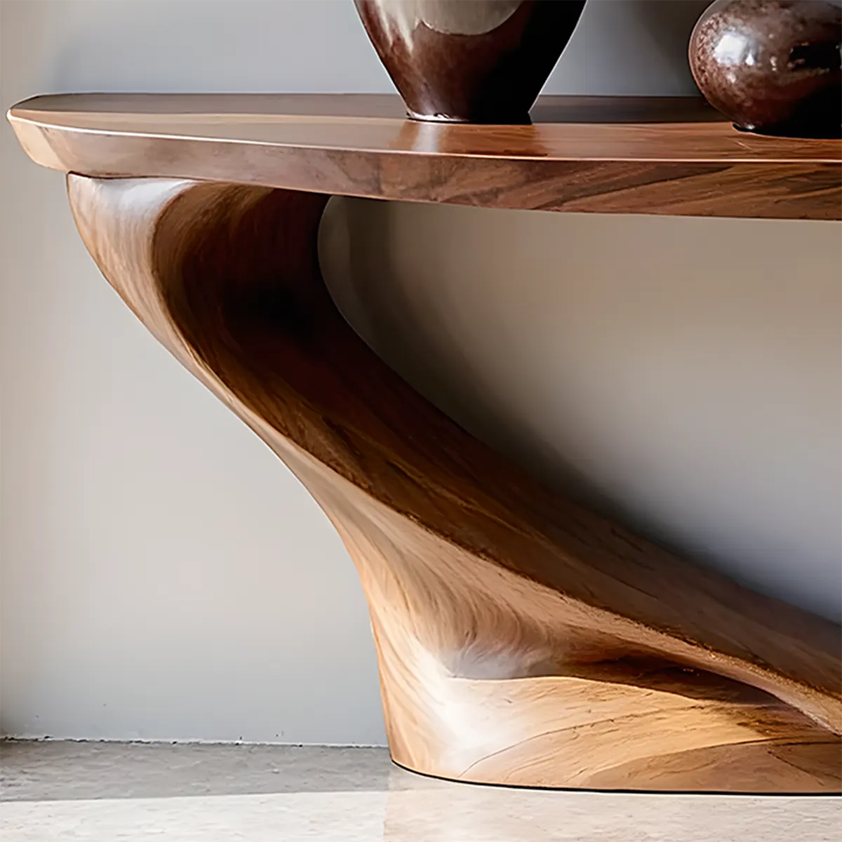 Harmony Arc Walnut Finish Console Table – Handcrafted Elegance - Rustirawood