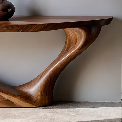 Harmony Arc Walnut Finish Console Table – Handcrafted Elegance - Rustirawood