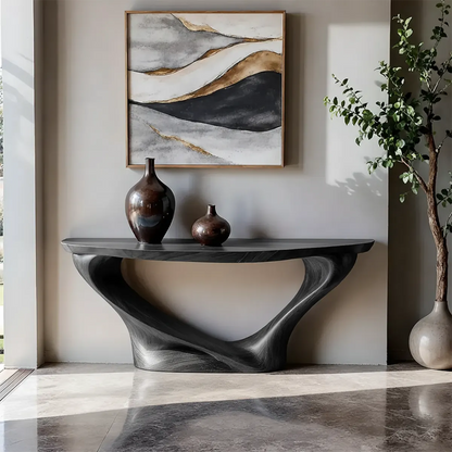 Harmony Arc Walnut Finish Console Table – Handcrafted Elegance - Rustirawood