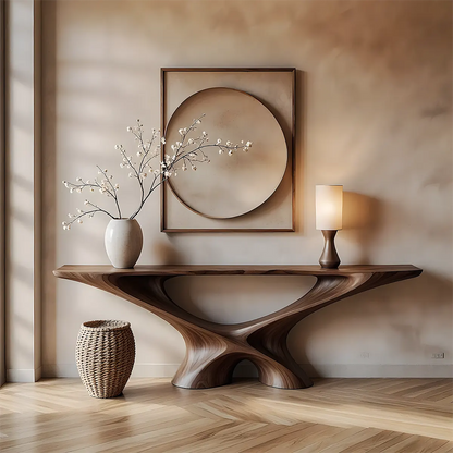 Infinity Loop Walnut Console Table – Sculptural Wood Design - Elitegemse