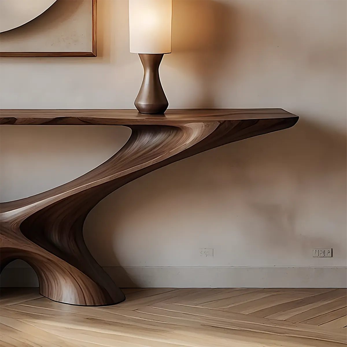 Infinity Loop Walnut Console Table – Sculptural Wood Design - Elitegemse