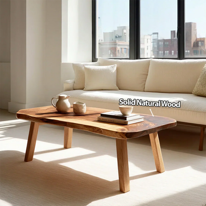 Japandi Live Edge Coffee Table with Straight Legs in Natural Solid Wood - Rustirawood