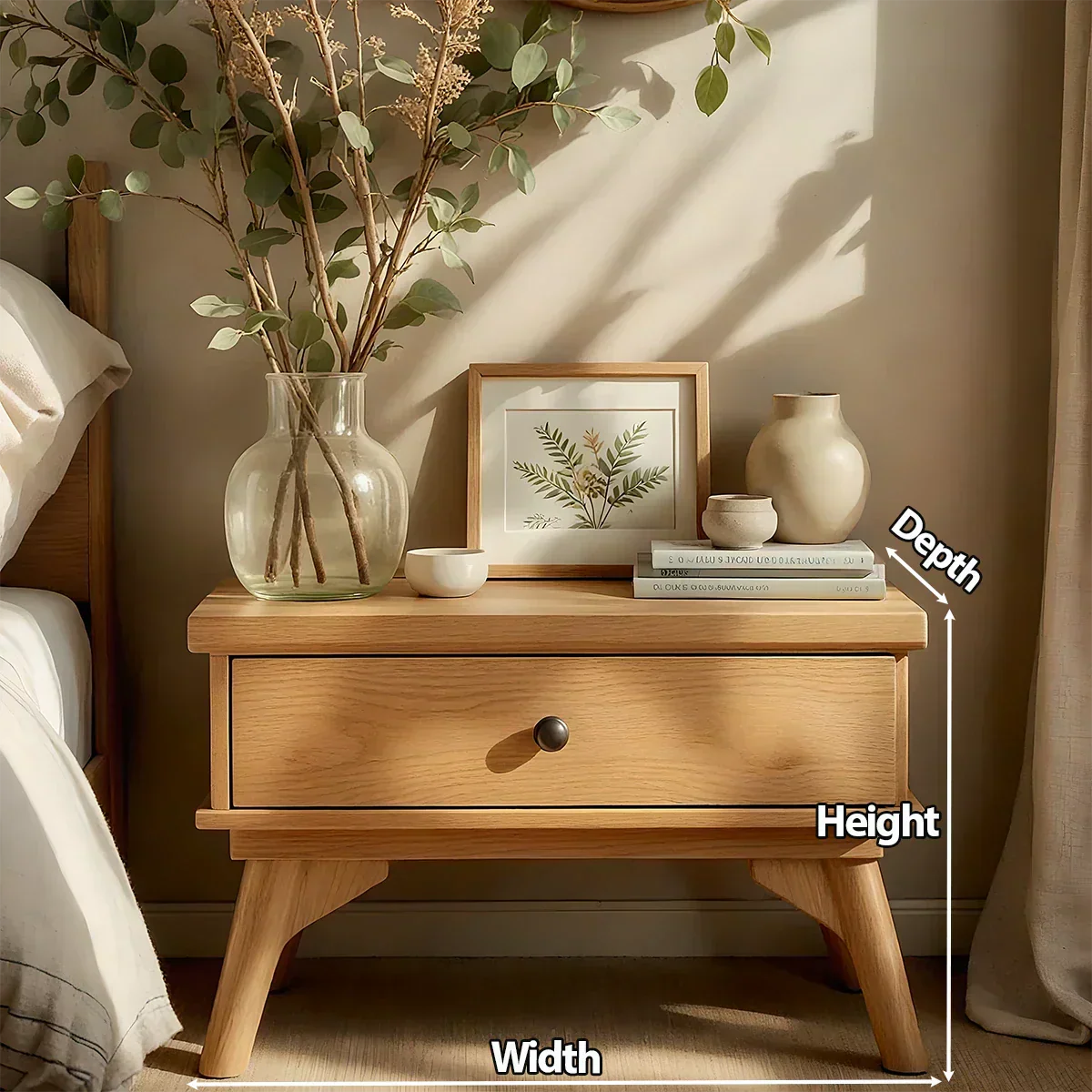 Lightwood Japandi Single-Drawer Nightstand - Rustirawood