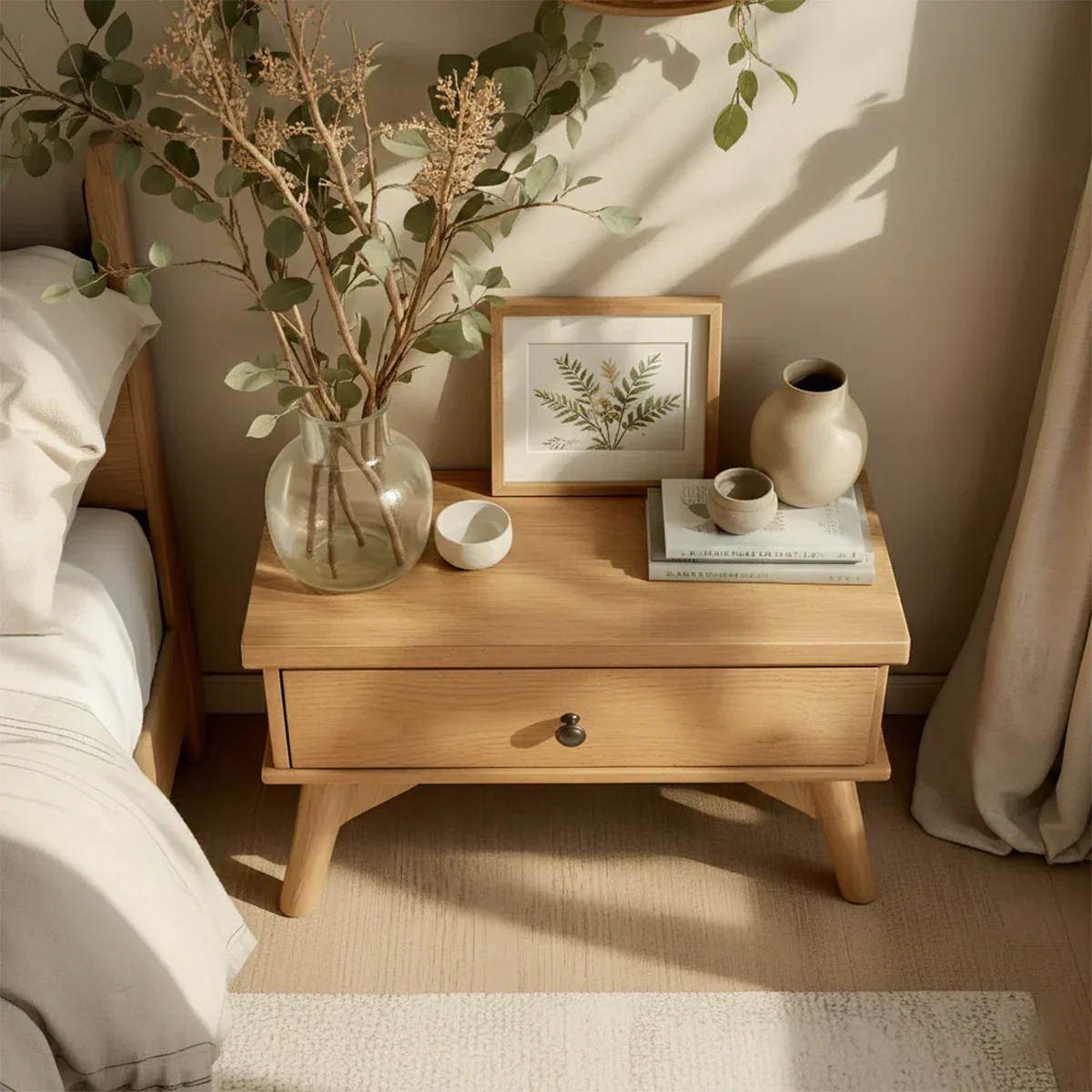 Lightwood Japandi Single-Drawer Nightstand - Rustirawood