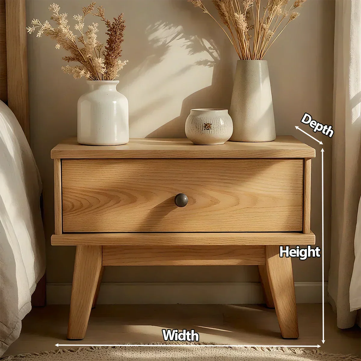 Lightwood Single-Drawer Nightstand – Scandinavian Minimalist Design - Rustirawood