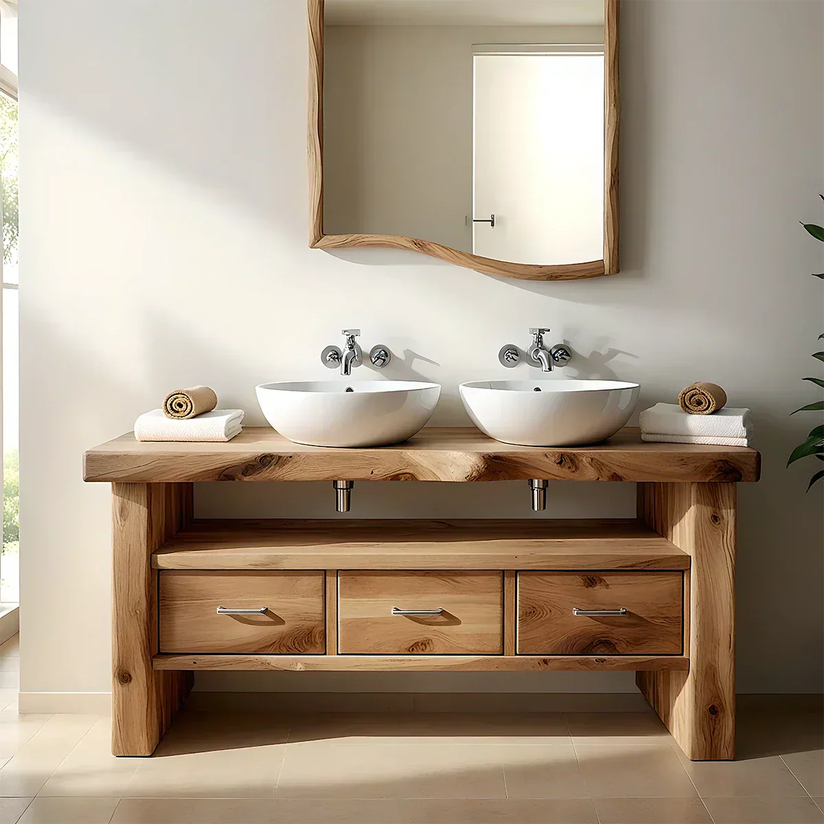 Live Edge Double Sink Solid Wood Vanity – Japandi Rustic Design - Elitegemse