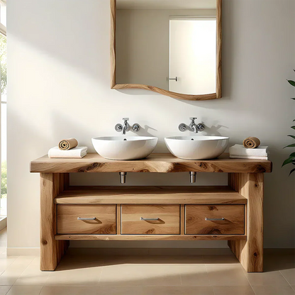 Live Edge Double Sink Solid Wood Vanity – Japandi Rustic Design - Elitegemse