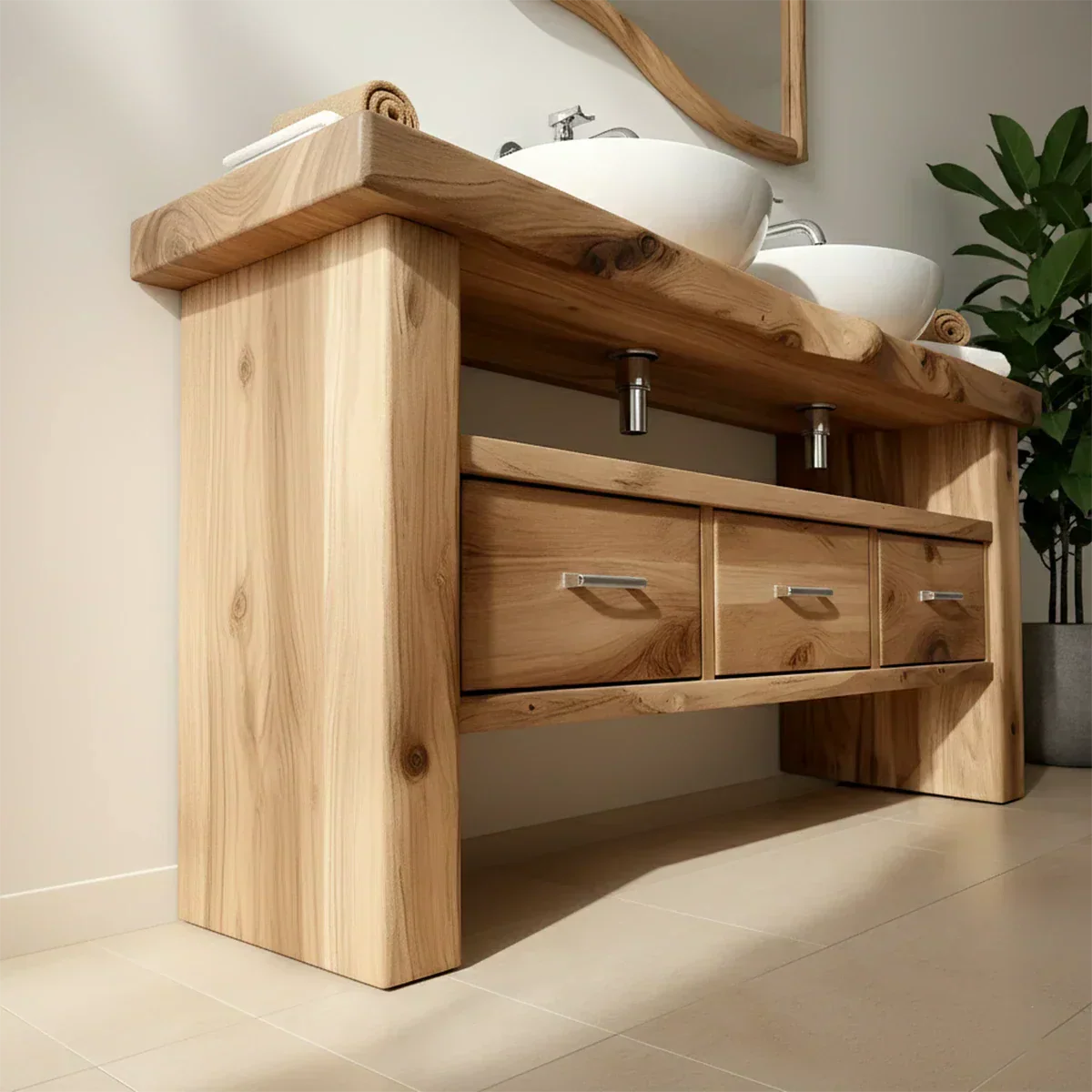 Live Edge Double Sink Solid Wood Vanity – Japandi Rustic Design - Elitegemse