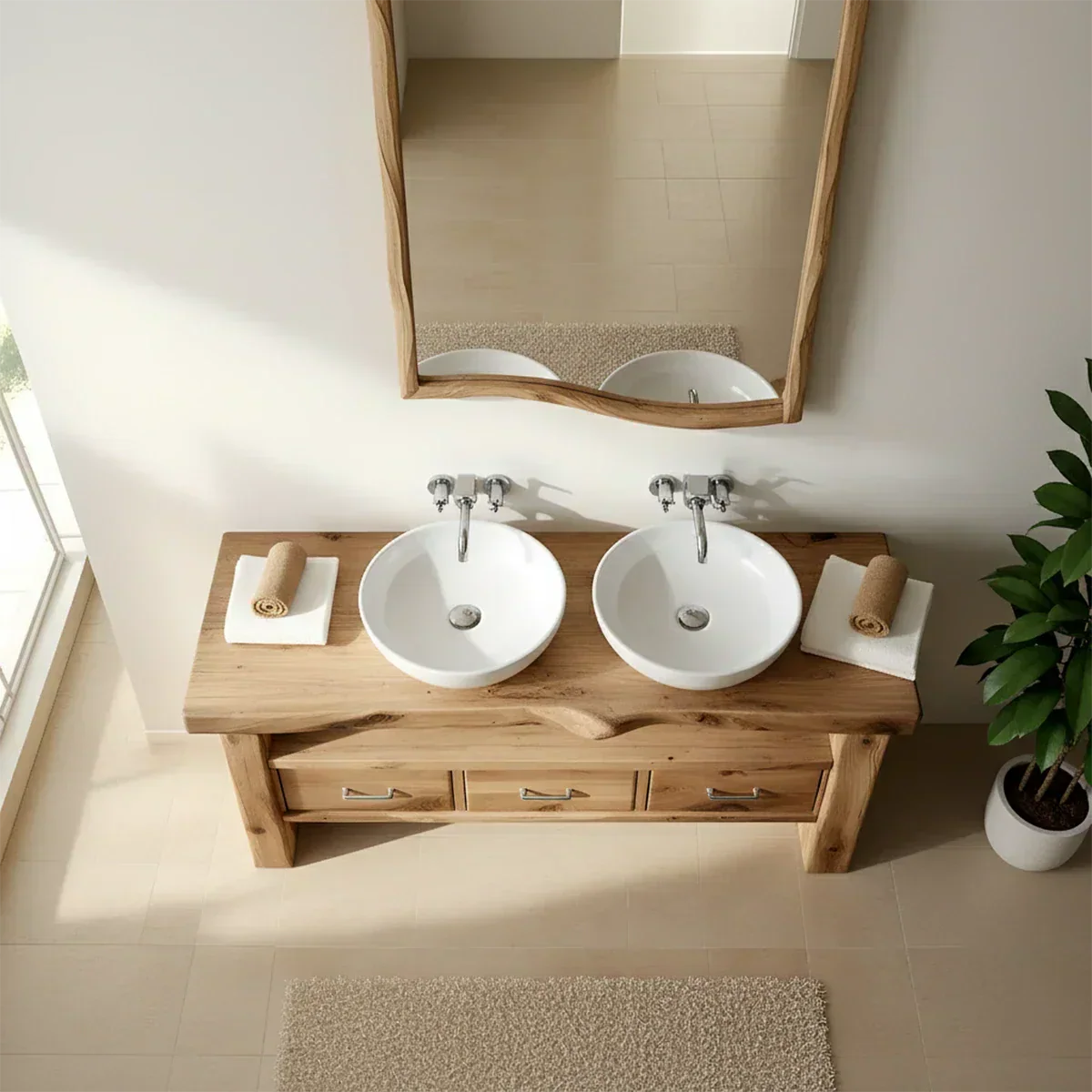 Live Edge Double Sink Solid Wood Vanity – Japandi Rustic Design - Elitegemse