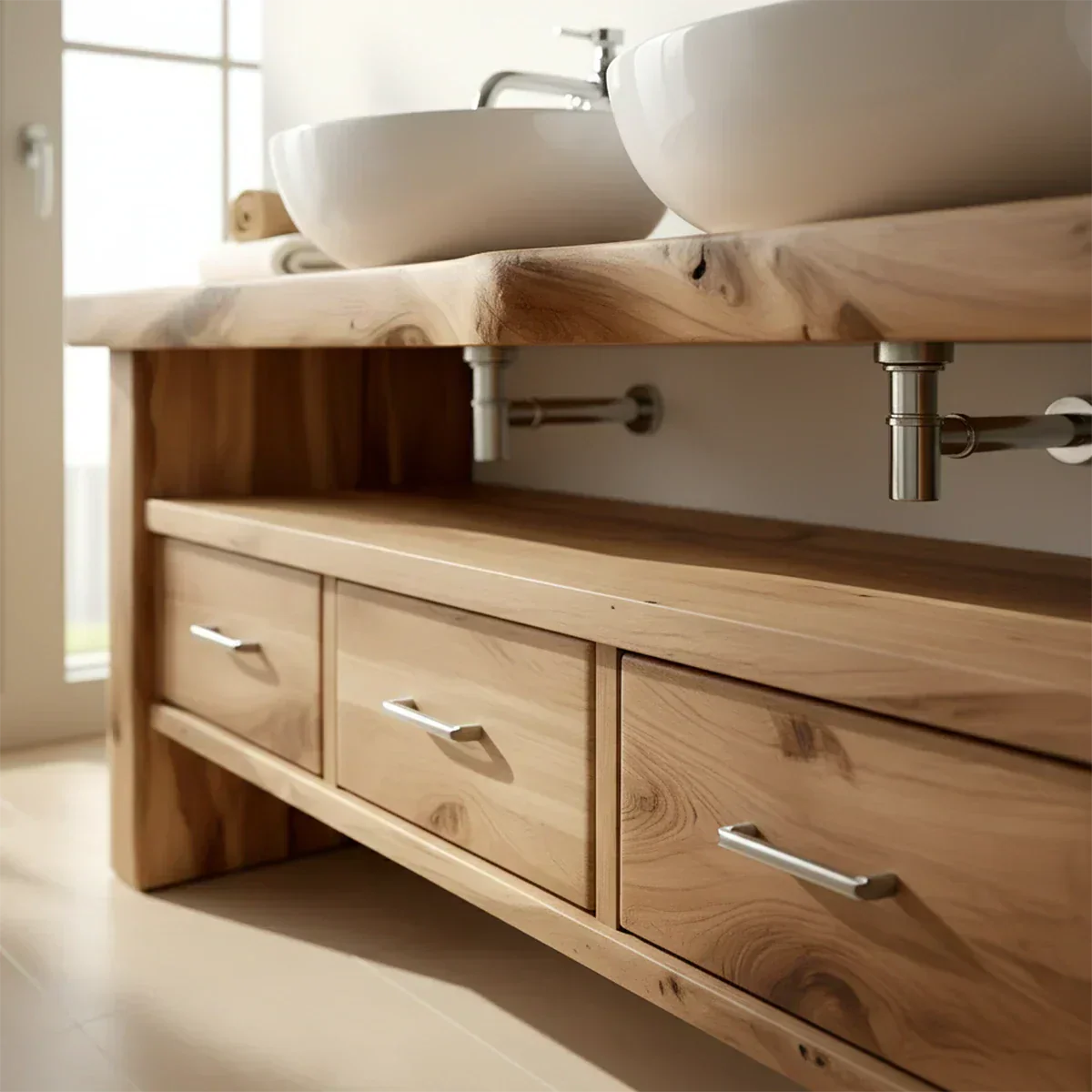 Live Edge Double Sink Solid Wood Vanity – Japandi Rustic Design - Elitegemse