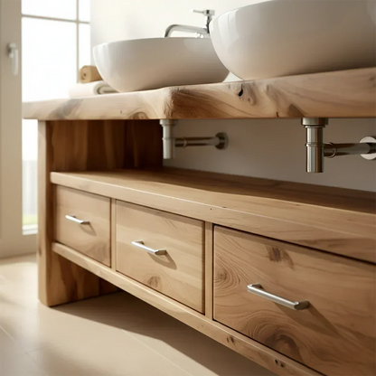 Live Edge Double Sink Solid Wood Vanity – Japandi Rustic Design - Elitegemse