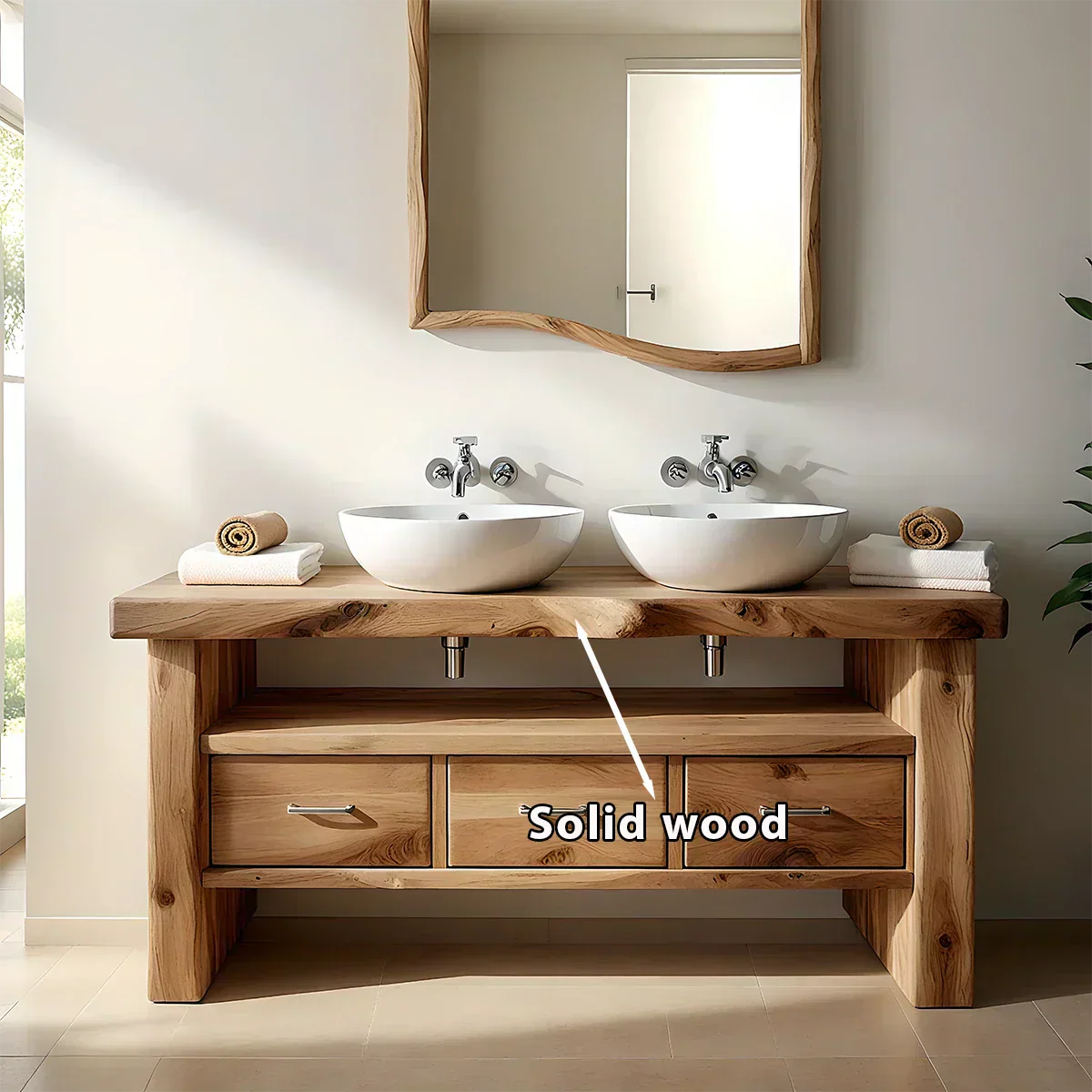 Live Edge Double Sink Solid Wood Vanity – Japandi Rustic Design - Elitegemse