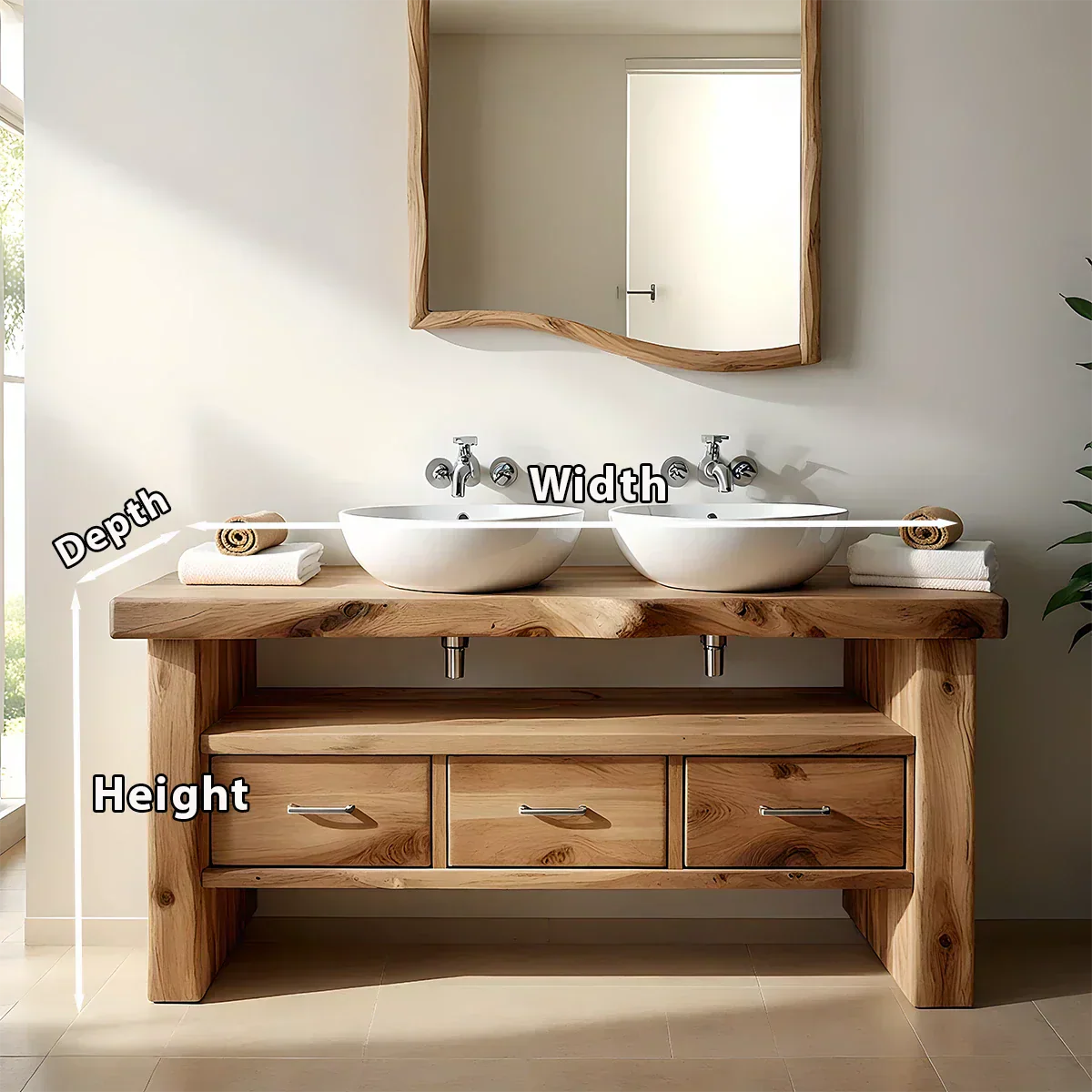Live Edge Double Sink Solid Wood Vanity – Japandi Rustic Design - Elitegemse