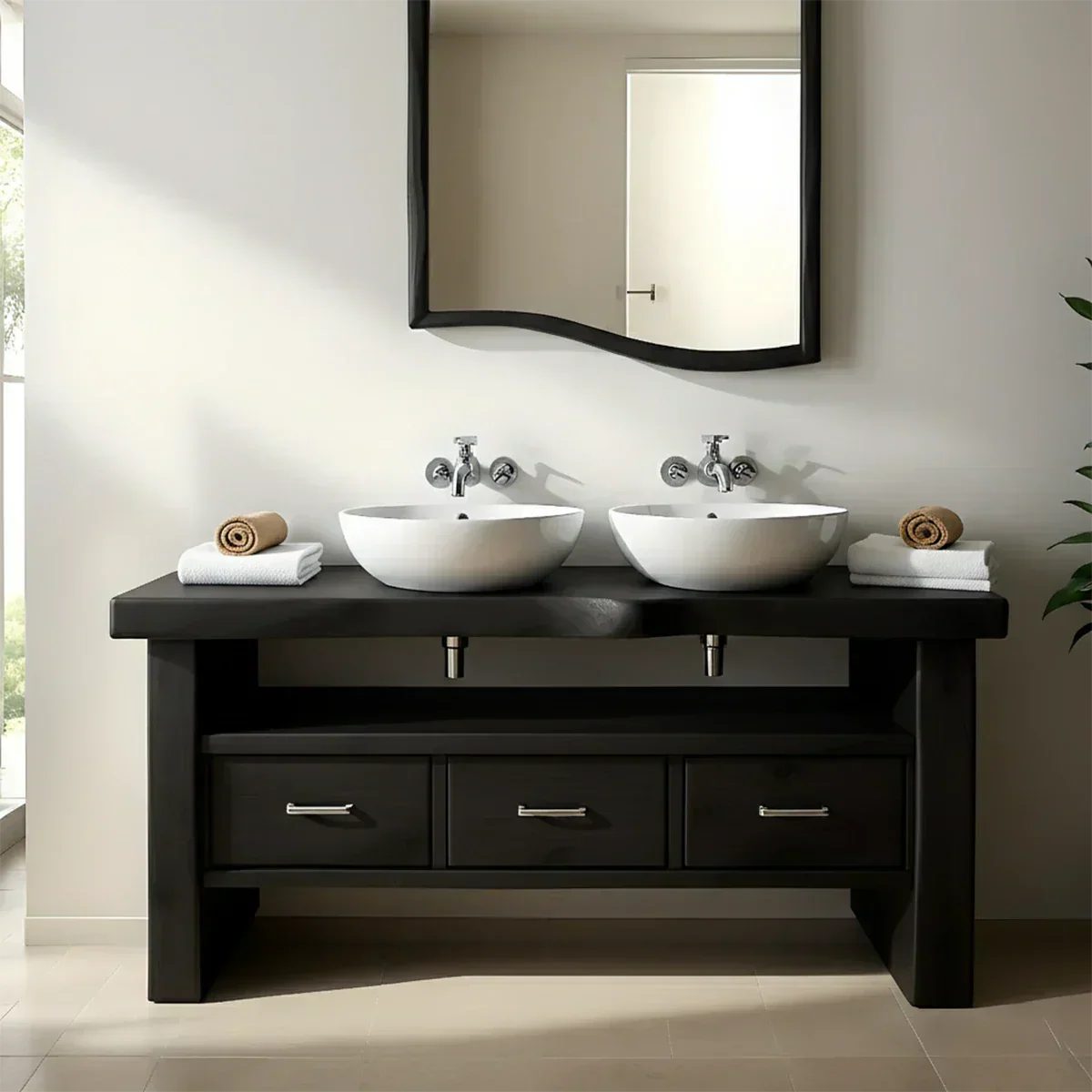 Live Edge Double Sink Solid Wood Vanity – Japandi Rustic Design - Elitegemse