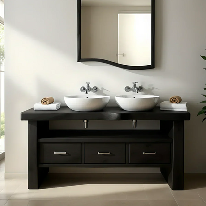 Live Edge Double Sink Solid Wood Vanity – Japandi Rustic Design - Elitegemse
