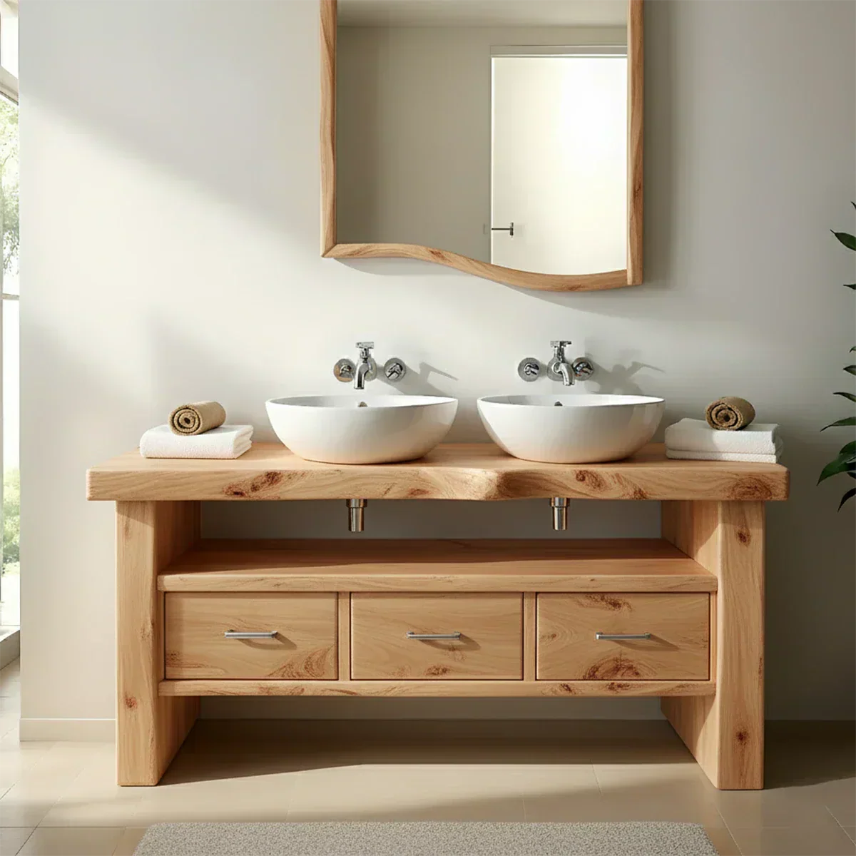 Live Edge Double Sink Solid Wood Vanity – Japandi Rustic Design - Elitegemse