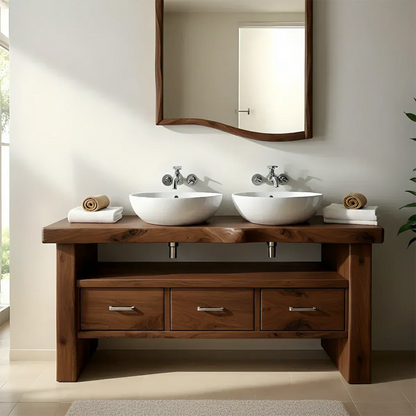 Live Edge Double Sink Solid Wood Vanity – Japandi Rustic Design - Elitegemse