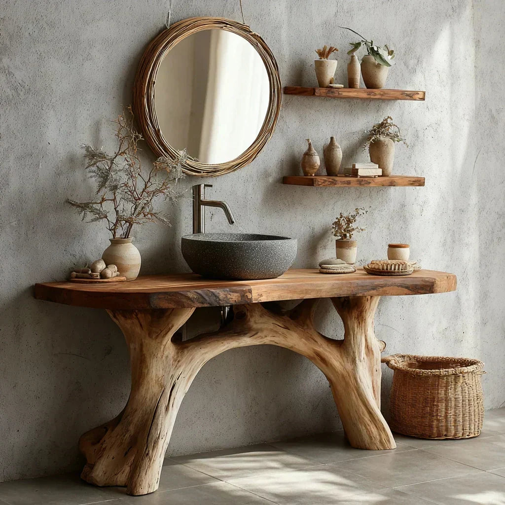 Live-Edge Natural Solid Wood Bathroom Vanity – Handcrafted Base - Woodenecho