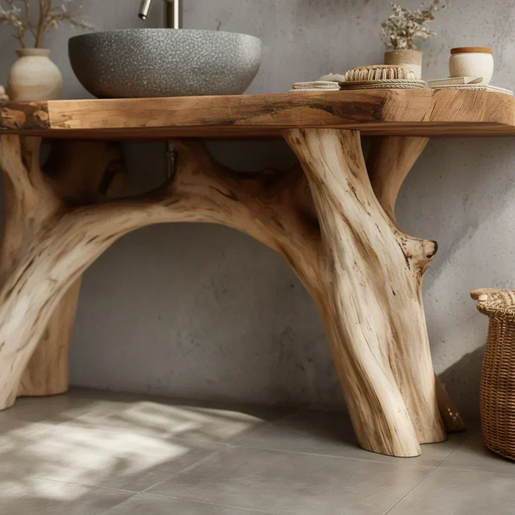 Live-Edge Natural Solid Wood Bathroom Vanity – Handcrafted Base - Woodenecho