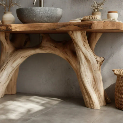 Live-Edge Natural Solid Wood Bathroom Vanity – Handcrafted Base - Woodenecho