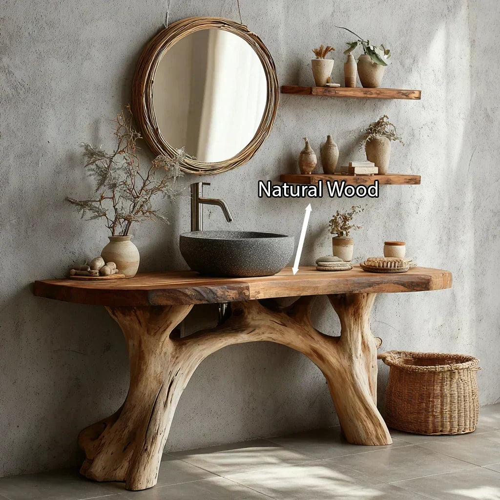 Live-Edge Natural Solid Wood Bathroom Vanity – Handcrafted Base - Woodenecho