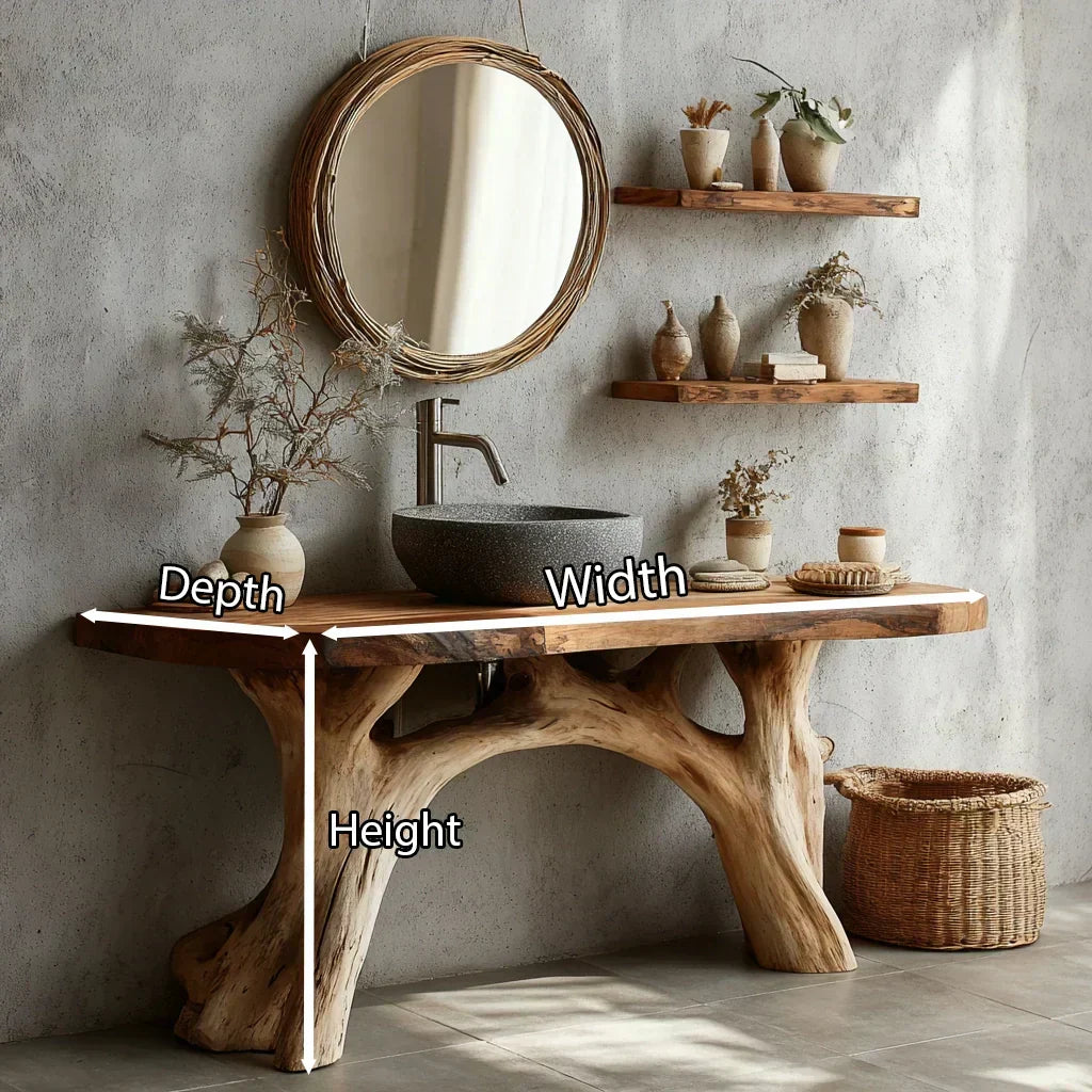 Live-Edge Natural Solid Wood Bathroom Vanity – Handcrafted Base - Woodenecho
