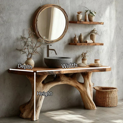 Live-Edge Natural Solid Wood Bathroom Vanity – Handcrafted Base - Woodenecho