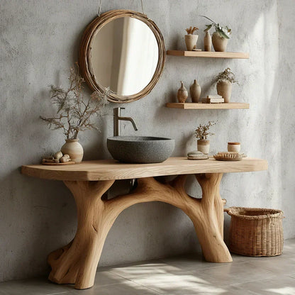 Live-Edge Natural Solid Wood Bathroom Vanity – Handcrafted Base - Woodenecho