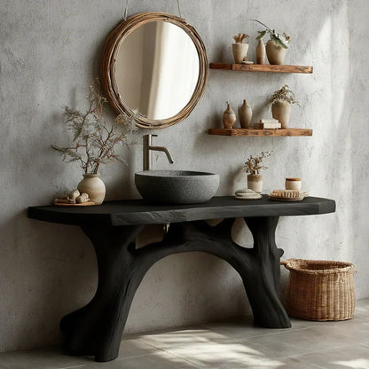 Live-Edge Natural Solid Wood Bathroom Vanity – Handcrafted Base - Woodenecho