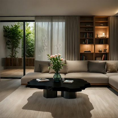 Live-Edge Natural Solid Wood Coffee Table – Sculptural Flower-Form Slab - Rustirawood