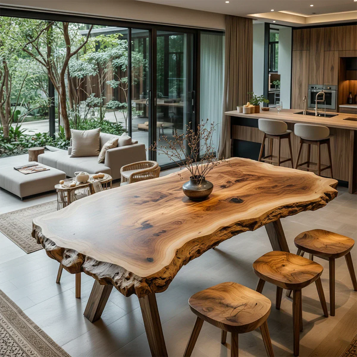 Live Edge Natural Solid Wood Dining Table – Handcrafted Luxury - Rustirawood