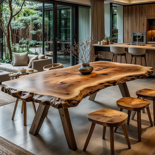 Live Edge Natural Solid Wood Dining Table – Handcrafted Luxury - Woodenecho