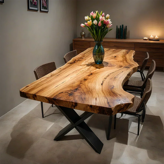 Live-Edge Natural Solid Wood Dining Table - Woodenecho