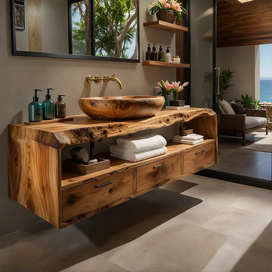 Live Edge Natural Solid Wood Floating Bathroom Vanity - Elitegemse