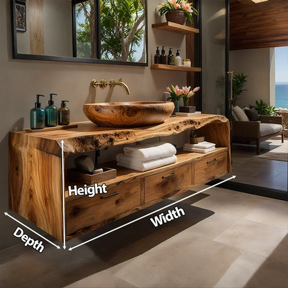 Live Edge Natural Solid Wood Floating Bathroom Vanity - Woodenecho