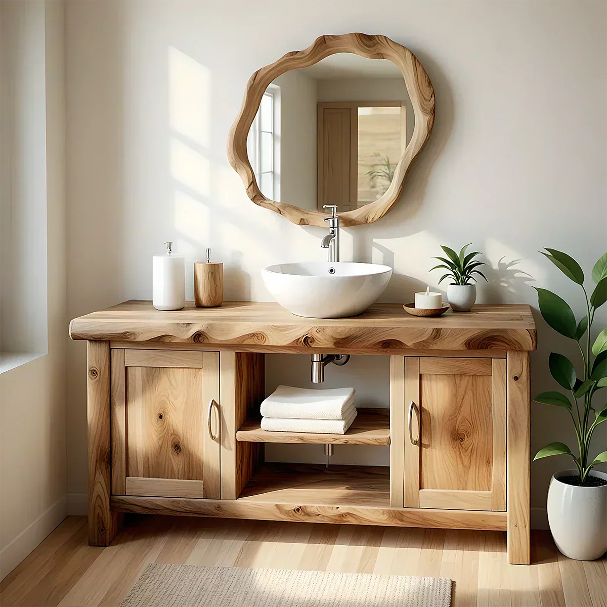 Live Edge Solid Wood Bathroom Vanity – Japandi Minimalist - Elitegemse