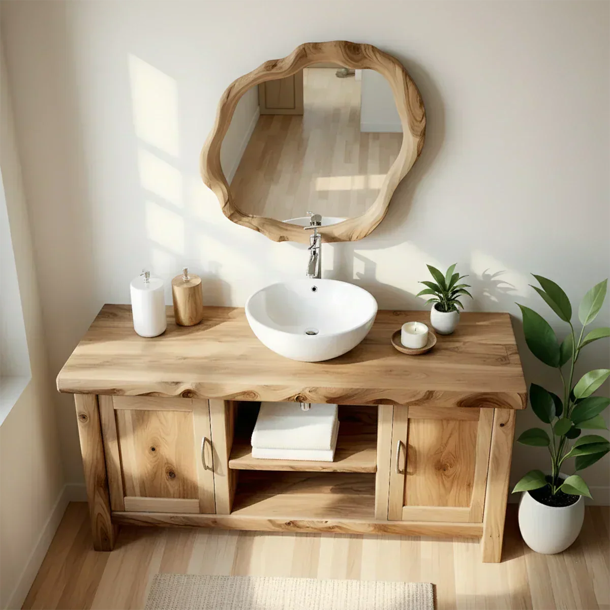 Live Edge Solid Wood Bathroom Vanity – Japandi Minimalist - Elitegemse
