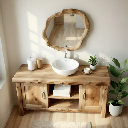 Live Edge Solid Wood Bathroom Vanity – Japandi Minimalist - Elitegemse